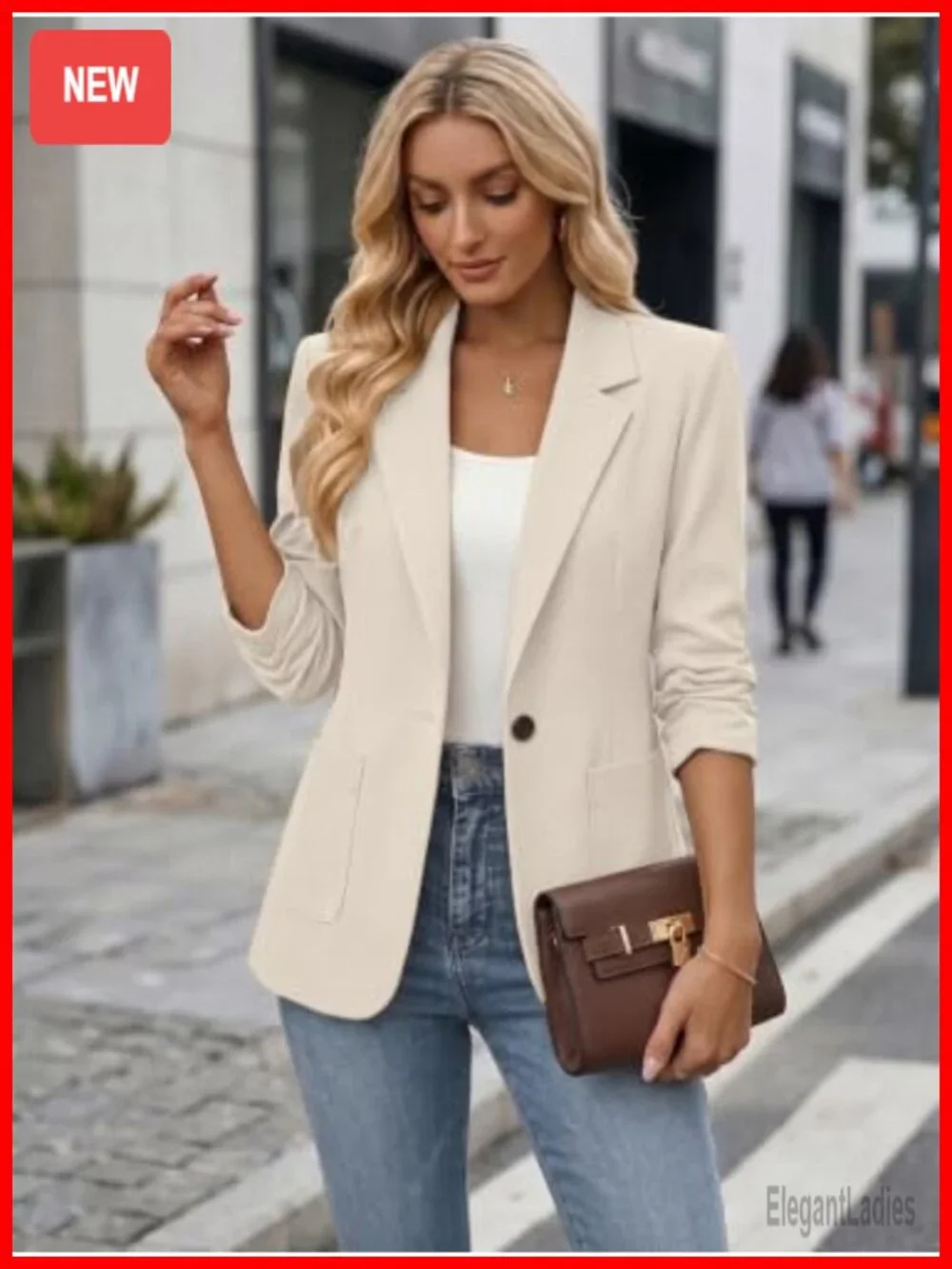 Lightweight Womens 3/4 Ruched Sleeve Blazer Business Casual Work Office Jacket
